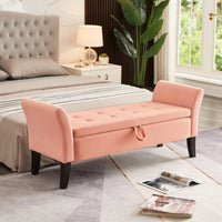 51.5" Bed Bench With Storage Beige Velvet