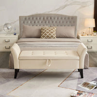 51.5" Bed Bench With Storage Beige Velvet