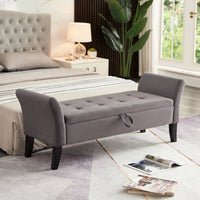 51.5" Bed Bench With Storage Beige Velvet