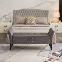 51.5" Bed Bench With Storage Beige Velvet