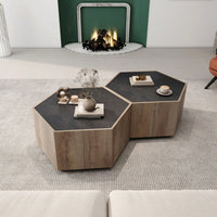 Hexagonal Rural Style Garden Retro Living Room Coffee Table With 2 Drawers
