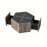 Hexagonal Rural Style Garden Retro Living Room Coffee Table With 2 Drawers