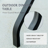 Outdoor Patio Dining Table Square Metal Table With Umbrella Hole And Wood-Look Tabletop For Porch,Garden,Backyard,Balcony