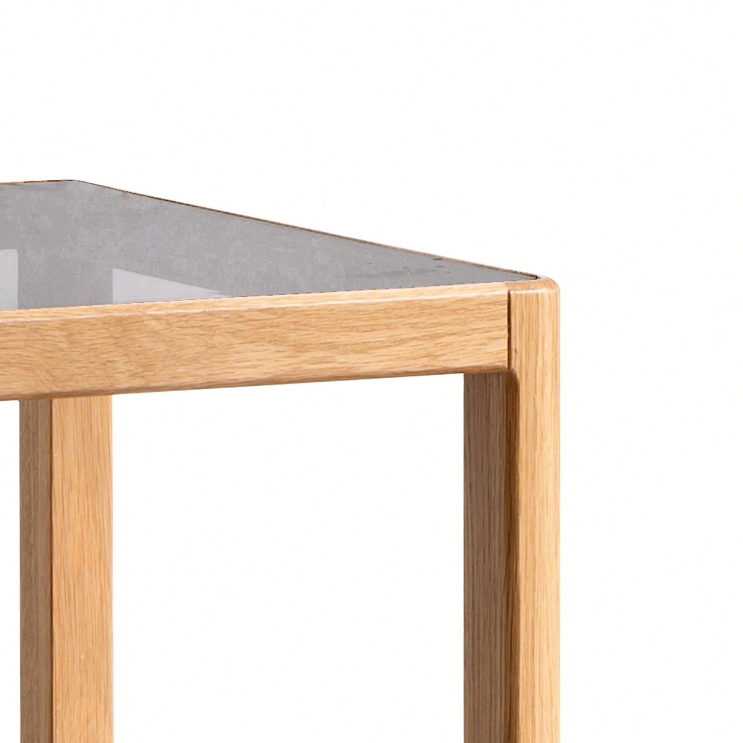 Natural Oak Wood End Table With Tempered Glass For Living Room, Dinning Room, Or Bedroom