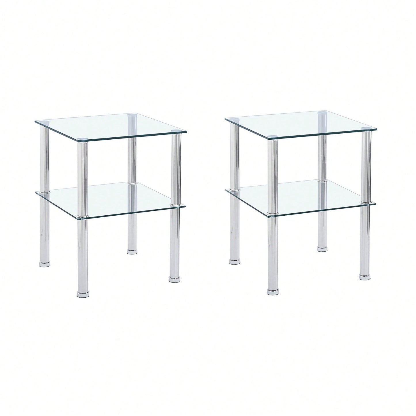 2-Piece Clear Side Table , 2-Tier Space End Table ,Modern Night Stand, Sofa Table With Storage Shelve For Living Room