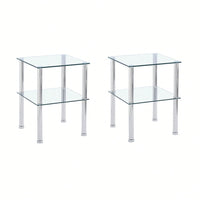 2-Piece Clear Side Table , 2-Tier Space End Table ,Modern Night Stand, Sofa Table With Storage Shelve For Living Room