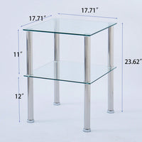 2-Piece Clear Side Table , 2-Tier Space End Table ,Modern Night Stand, Sofa Table With Storage Shelve For Living Room