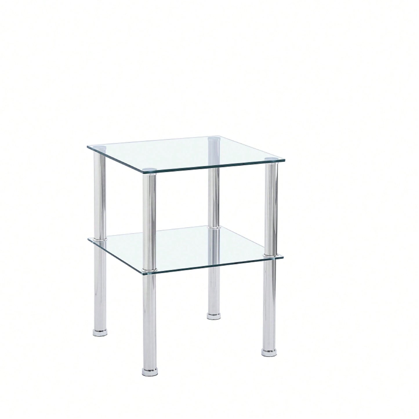 2-Piece Clear Side Table , 2-Tier Space End Table ,Modern Night Stand, Sofa Table With Storage Shelve For Living Room