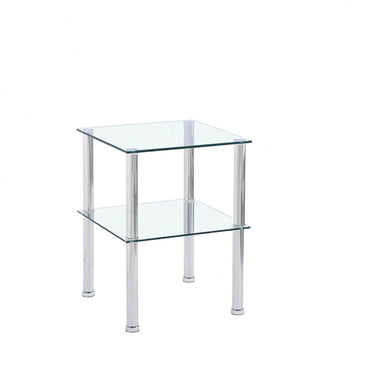 2-Piece Clear Side Table , 2-Tier Space End Table ,Modern Night Stand, Sofa Table With Storage Shelve For Living Room