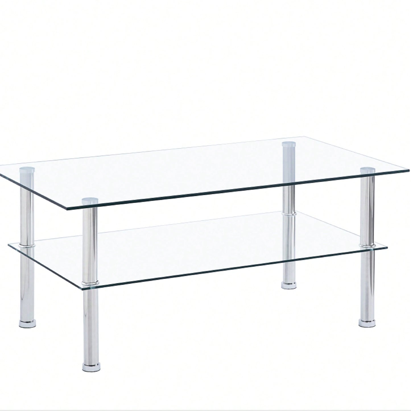 2-Layer Space Coffee Table ,Modern Sofa Table With Storage Shelve For Living Room