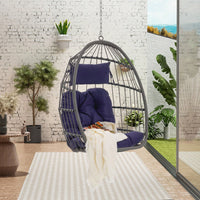 Outdoor Garden Rattan Egg Swing Chair Hanging Chair Wood