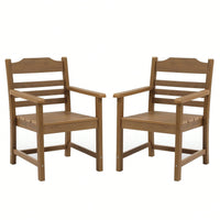 Patio Dining Chair With Armset Set Of 2, HIPS Materialwith Imitation Wood Grain Wexture Chair For Deck Pool Backyard