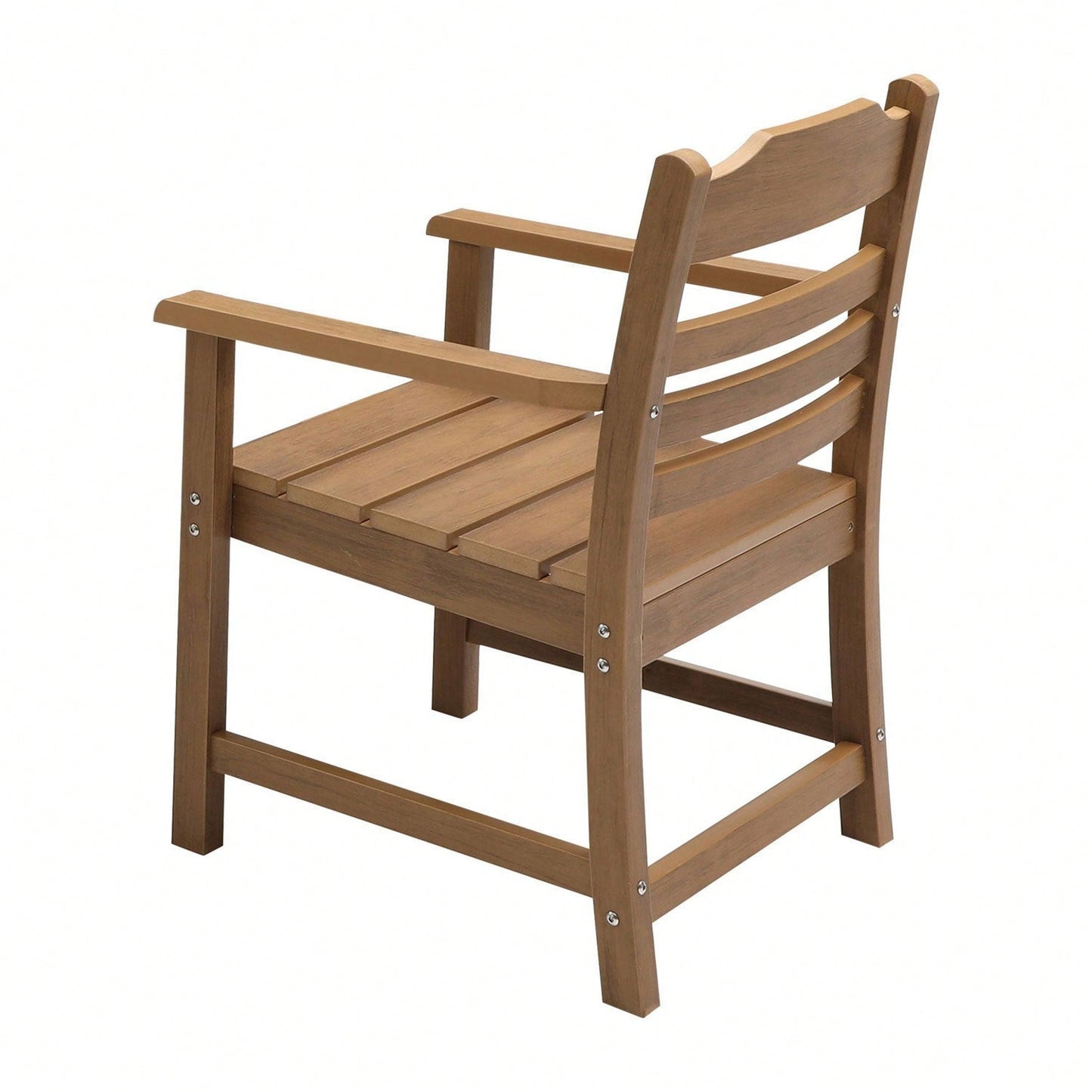 Patio Dining Chair With Armset Set Of 2, HIPS Materialwith Imitation Wood Grain Wexture Chair For Deck Pool Backyard