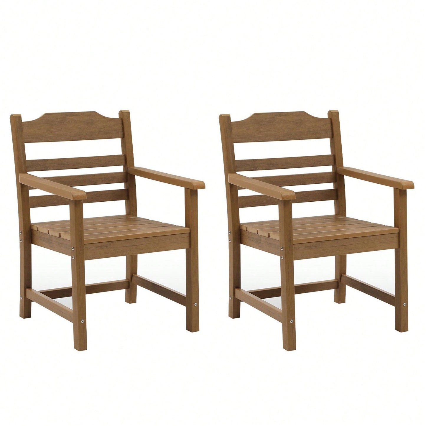 Patio Dining Chair With Armset Set Of 2, HIPS Materialwith Imitation Wood Grain Wexture Chair For Deck Pool Backyard