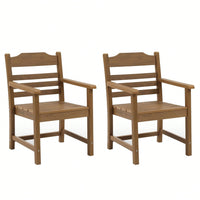 Patio Dining Chair With Armset Set Of 2, HIPS Materialwith Imitation Wood Grain Wexture Chair For Deck Pool Backyard