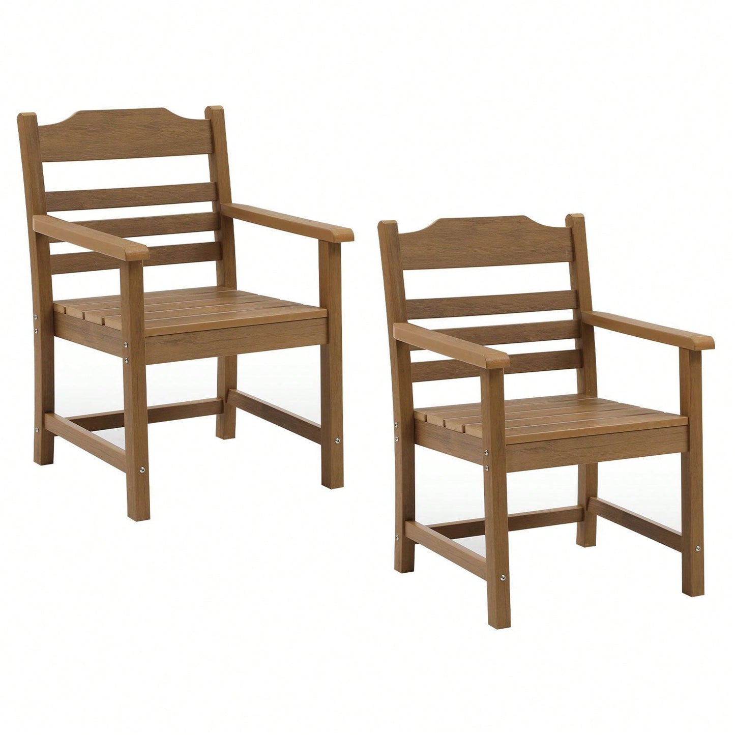 Patio Dining Chair With Armset Set Of 2, HIPS Materialwith Imitation Wood Grain Wexture Chair For Deck Pool Backyard