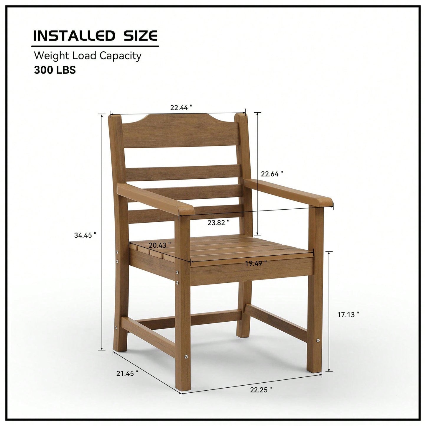 Patio Dining Chair With Armset Set Of 2, HIPS Materialwith Imitation Wood Grain Wexture Chair For Deck Pool Backyard