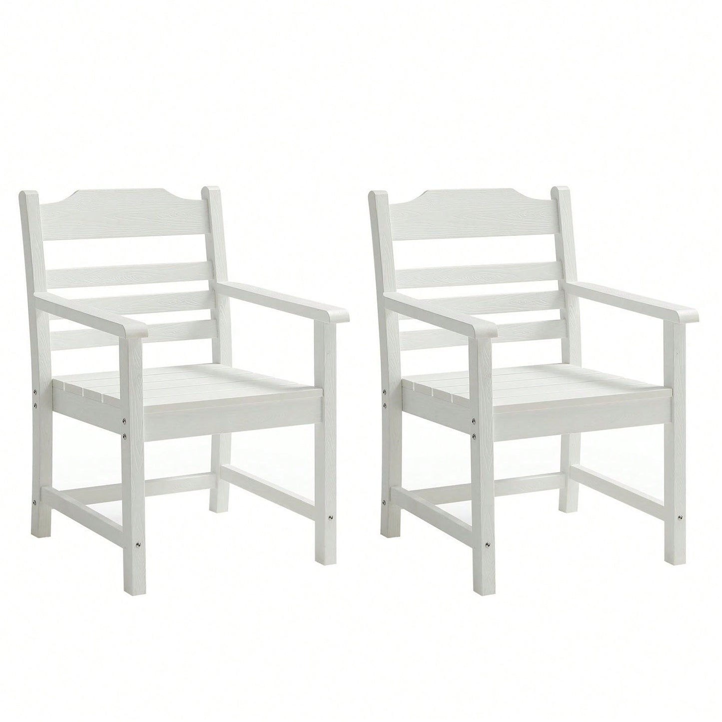 Patio Dining Chair With Armset Set Of 2, HIPS Materialwith Imitation Wood Grain Wexture Chair For Deck Pool Backyard