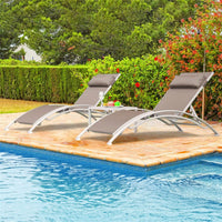 Adjustable Aluminum Chaise Lounge Chair Set of 3 with Metal Side Table for Outdoor Pool Deck Lawn and Backyard All Weather