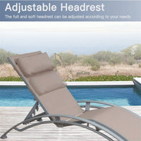 Adjustable Outdoor Chaise Lounge Set of 2 with Removable Pillows for Patio Beach Pool Sunbathing