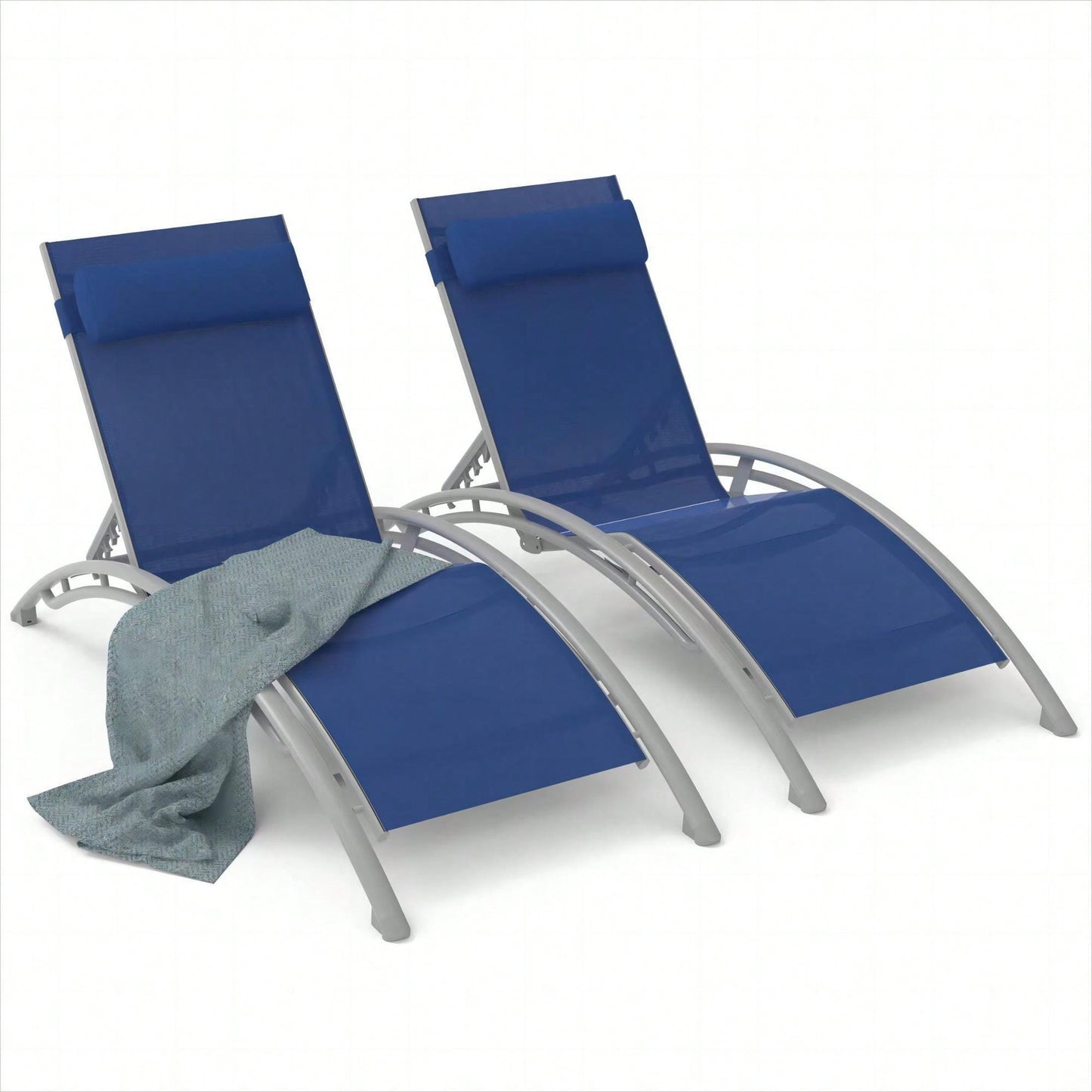 Adjustable Outdoor Chaise Lounge Set of 2 with Removable Pillows for Patio Beach Pool Sunbathing