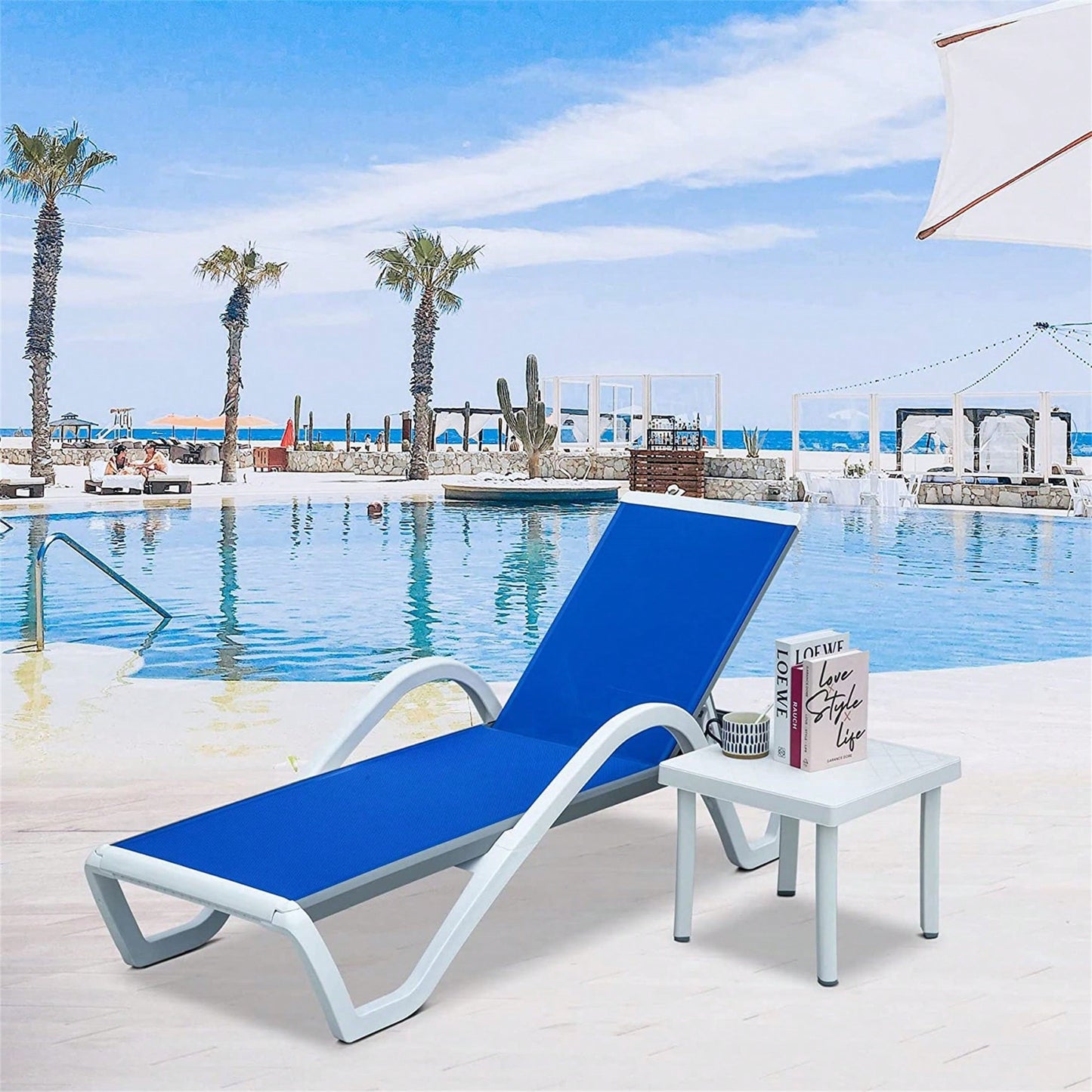 Adjustable Aluminum Pool Lounge Chairs With Arm, All Weather Pool Chairs For Outside,In-Pool,Lawn