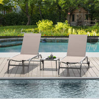 Outdoor Chaise Lounge Set of 3 Adjustable Chairs with Wheels for Patio and Poolside Relaxation