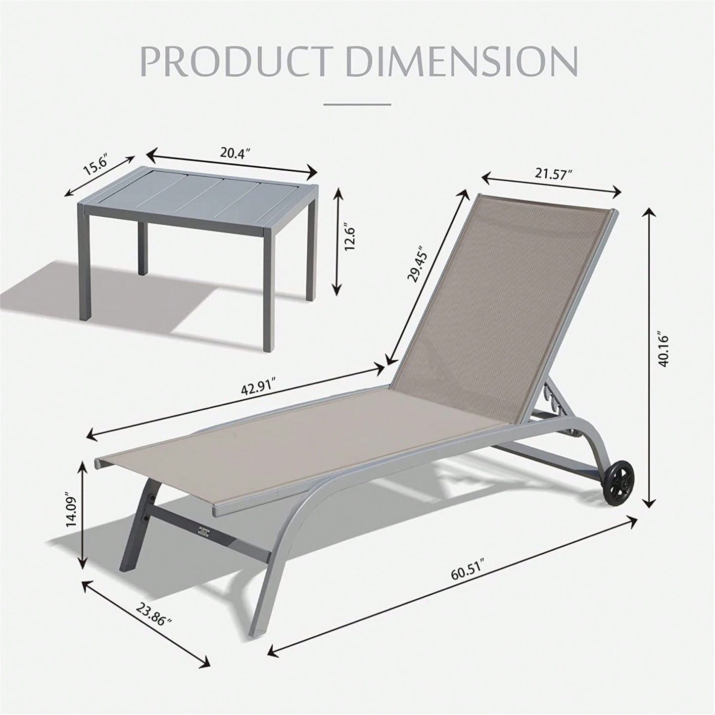 Outdoor Chaise Lounge Set of 3 Adjustable Chairs with Wheels for Patio and Poolside Relaxation