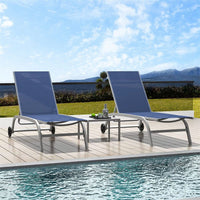 Outdoor Chaise Lounge Set of 3 Adjustable Chairs with Wheels for Patio and Poolside Relaxation