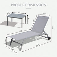 Outdoor Chaise Lounge Set of 3 Adjustable Chairs with Wheels for Patio and Poolside Relaxation