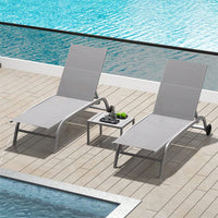 Outdoor Chaise Lounge Set of 3 Adjustable Chairs with Wheels for Patio and Poolside Relaxation