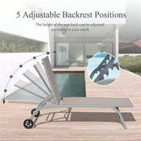 Adjustable Outdoor Lounge Chair Set with Wheels for Patio Beach Pool Deck Yard