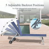 Adjustable Outdoor Lounge Chair Set with Wheels for Patio Beach Pool Deck Yard