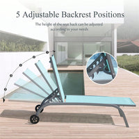 Adjustable Outdoor Lounge Chair Set with Wheels for Patio Beach Pool Deck Yard