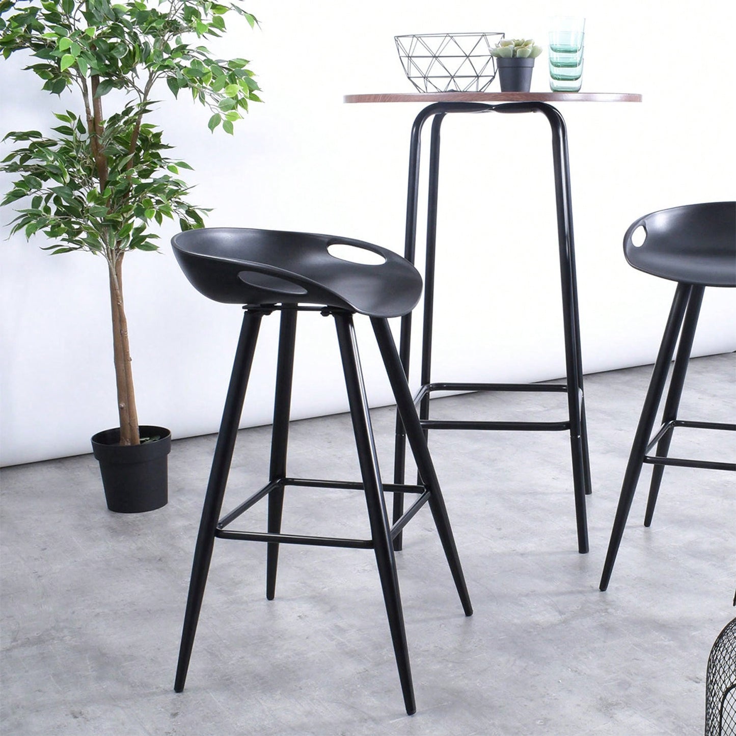 Set Of 2 Counter & Bar Stools, High Back Kitchen Island Stools With Footrest, Easy To Assemble, Modern Minimalist Style, Black