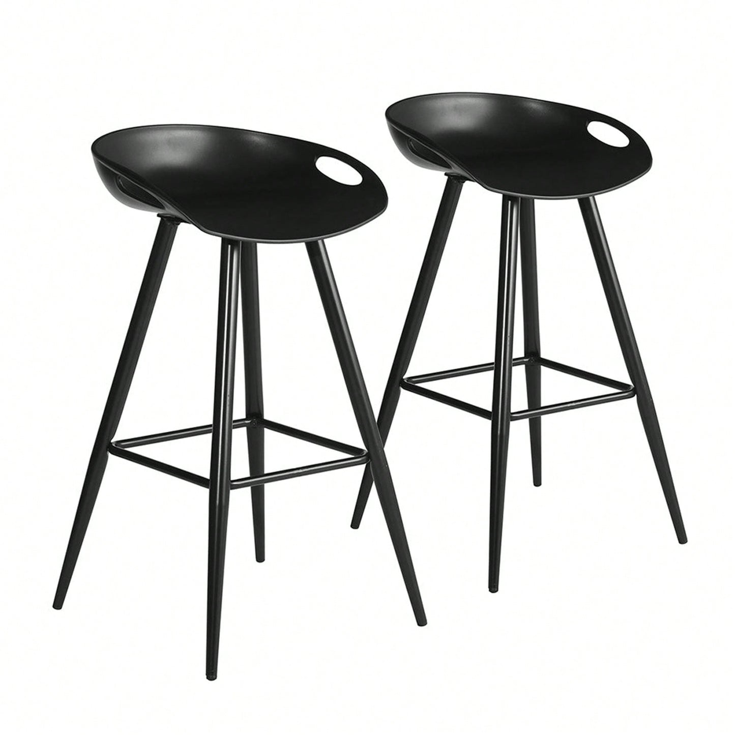 Set Of 2 Counter & Bar Stools, High Back Kitchen Island Stools With Footrest, Easy To Assemble, Modern Minimalist Style, Black