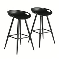 Set Of 2 Counter & Bar Stools, High Back Kitchen Island Stools With Footrest, Easy To Assemble, Modern Minimalist Style, Black