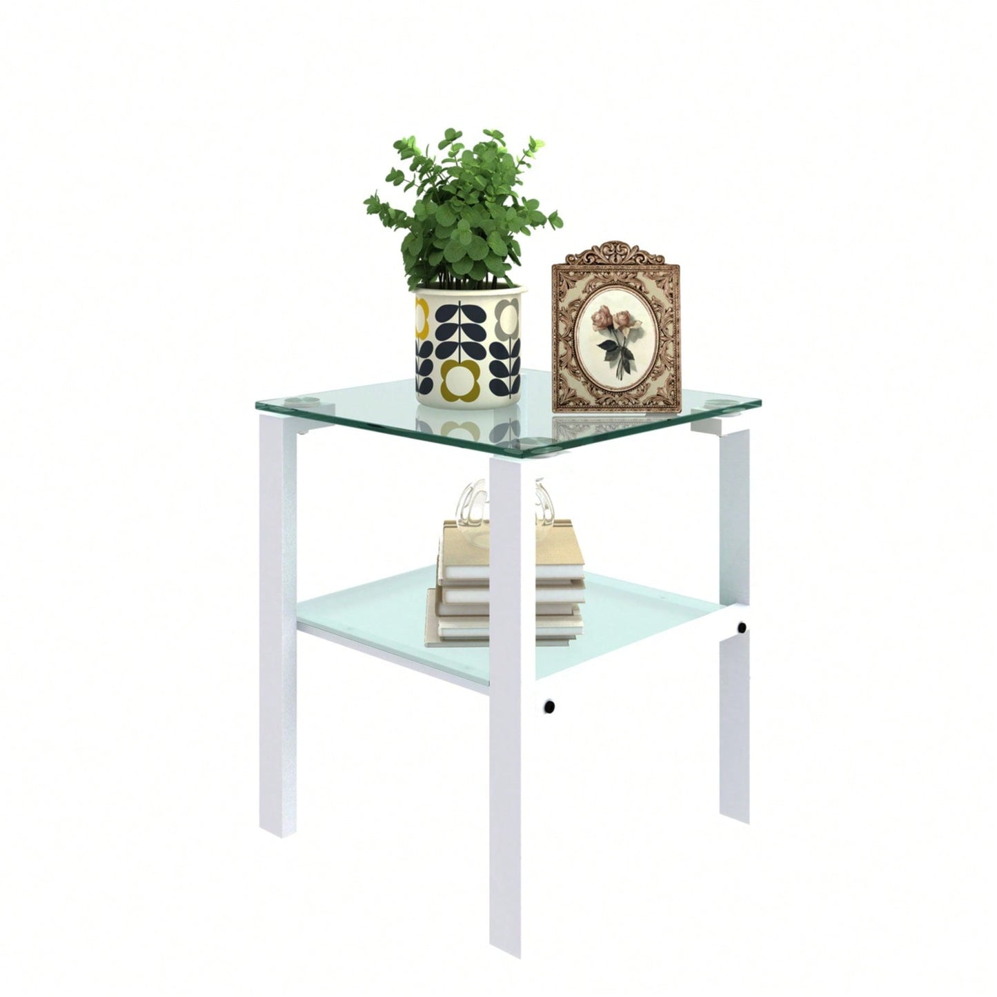 2-Piece Glass Two-Tier Tea Table, Small Round Table, Bedroom Corner Table, Living Room Side Table, Transparent