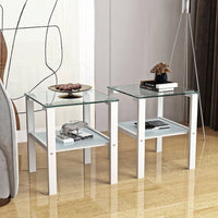 2-Piece Glass Two-Tier Tea Table, Small Round Table, Bedroom Corner Table, Living Room Side Table, Transparent