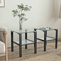 2-Piece Glass Two-Tier Tea Table, Small Round Table, Bedroom Corner Table, Living Room Side Table, Transparent