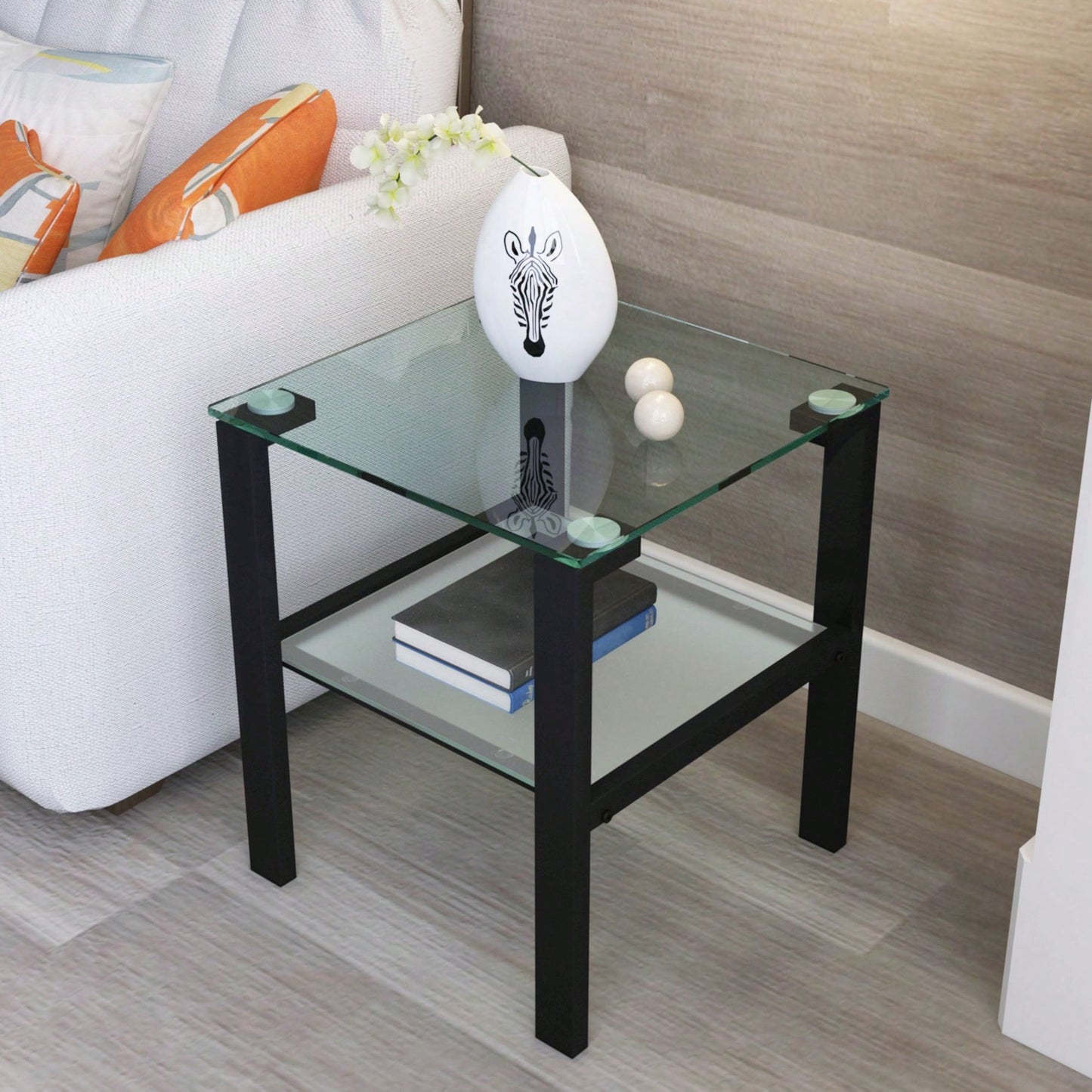 2-Piece Glass Two-Tier Tea Table, Small Round Table, Bedroom Corner Table, Living Room Side Table, Transparent