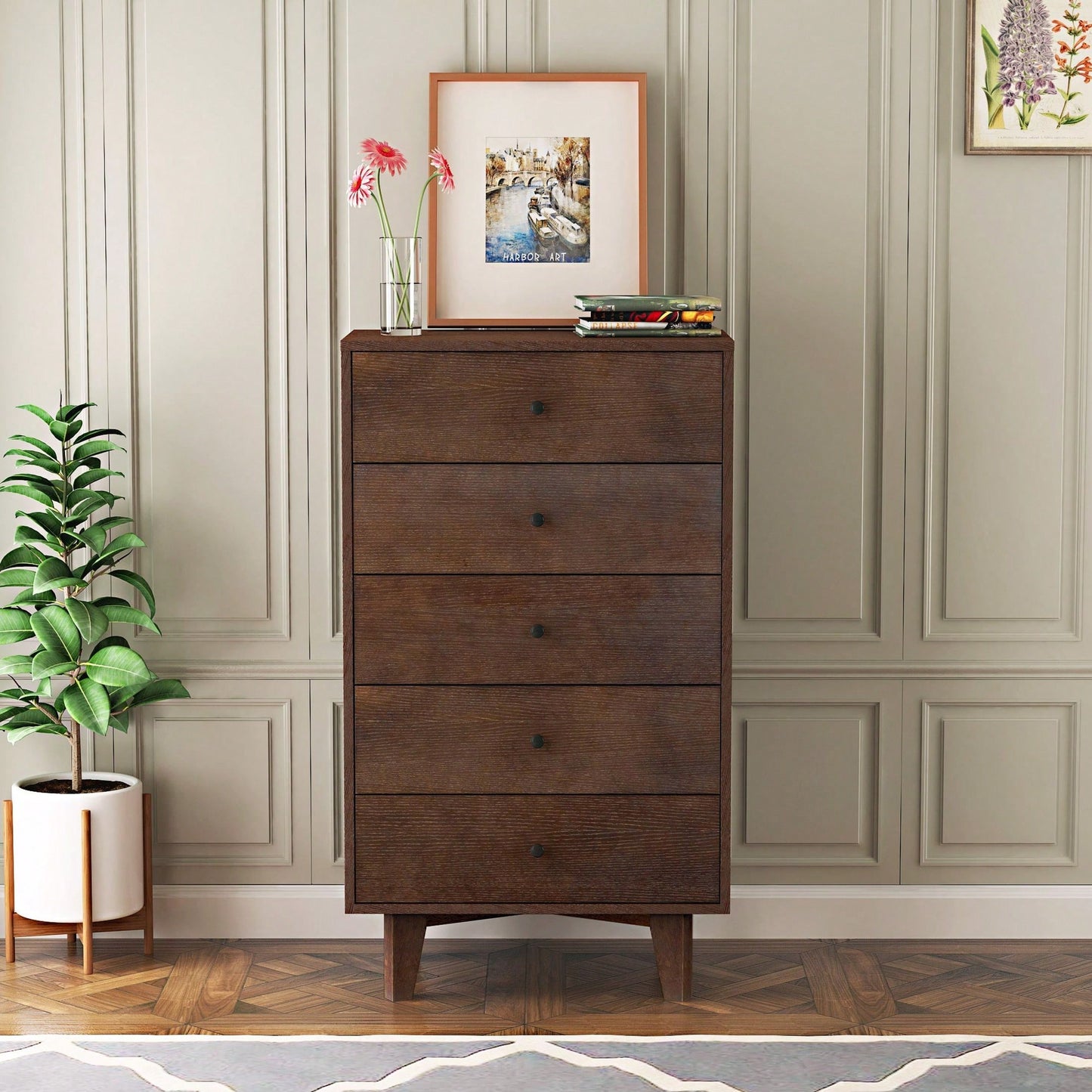 Seven-Drawer Sideboard, Real Wood Spray Paint, Retro Round Handle, Can Be Placed In The Living Room Bedroom Dining Room