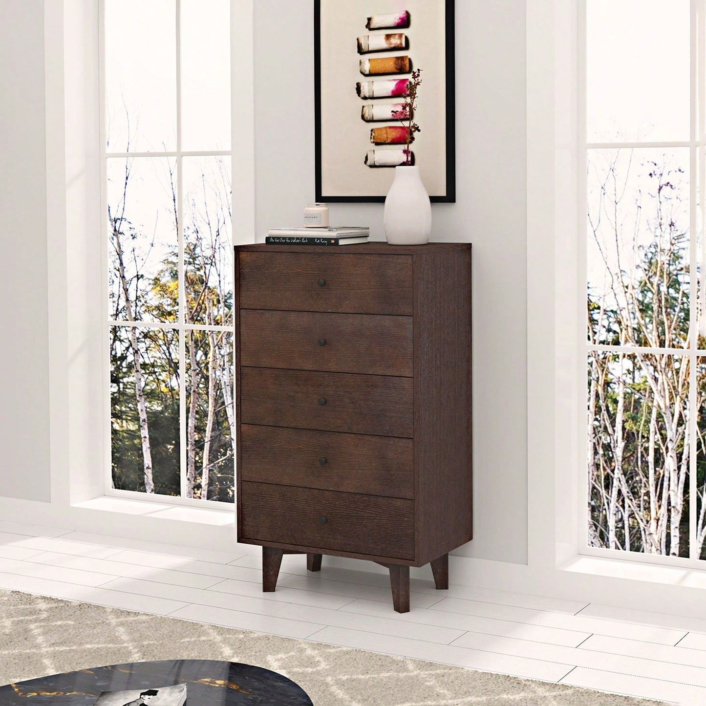 Seven-Drawer Sideboard, Real Wood Spray Paint, Retro Round Handle, Can Be Placed In The Living Room Bedroom Dining Room