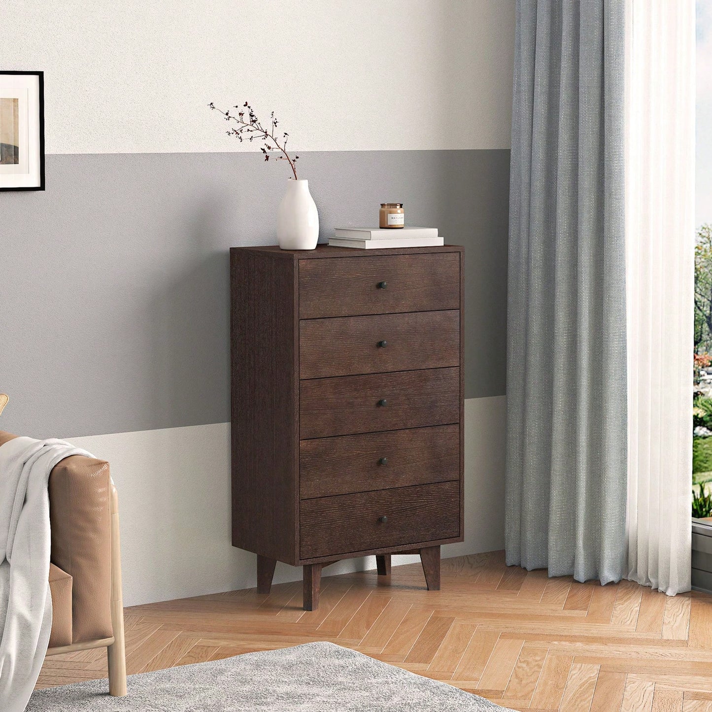 Seven-Drawer Sideboard, Real Wood Spray Paint, Retro Round Handle, Can Be Placed In The Living Room Bedroom Dining Room