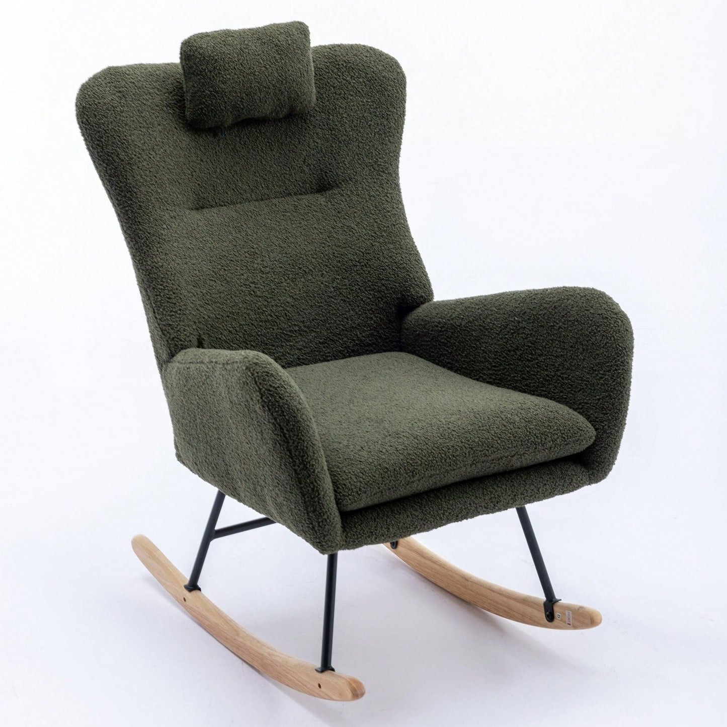 Soft Teddy Velvet Rocking Chair 35.5 Inch Wingback Glider for Nursery Living Room Bedroom Safe Solid Wood Base