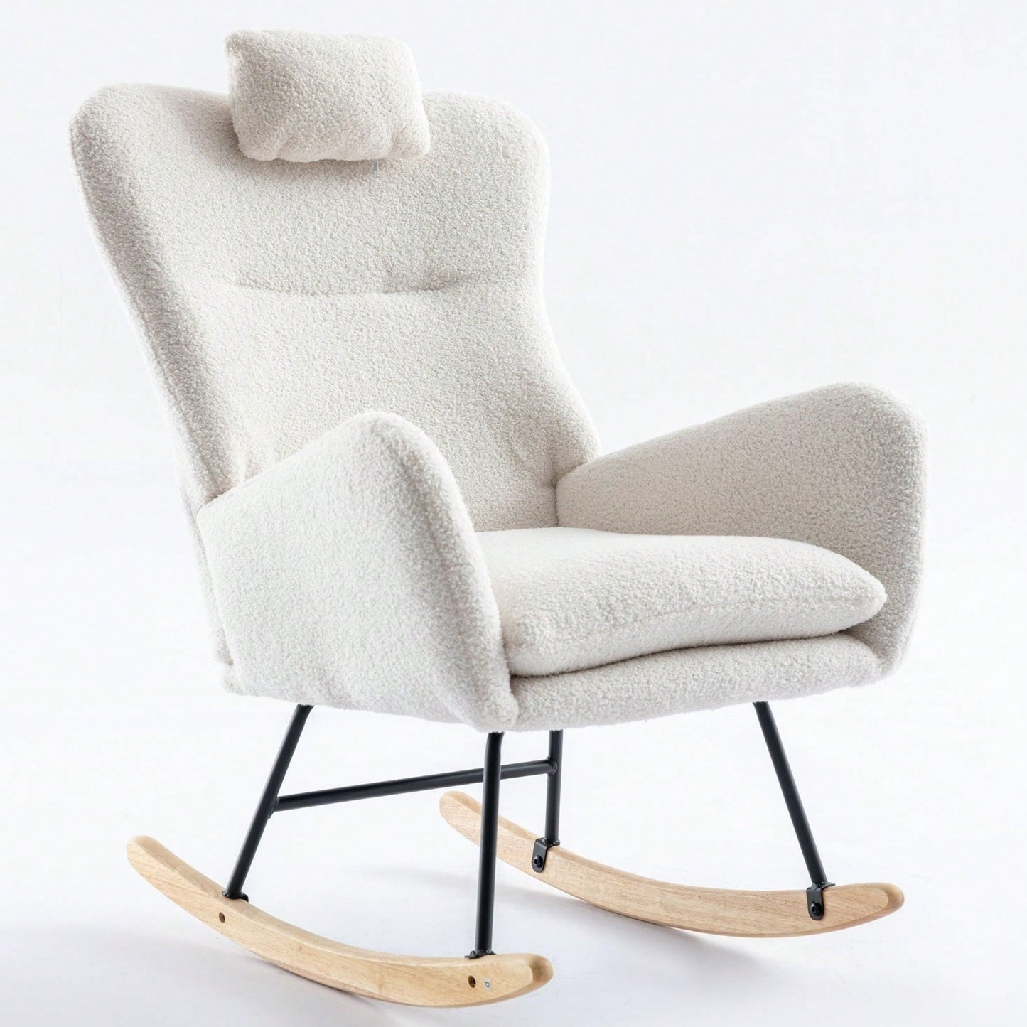 Soft Teddy Velvet Rocking Chair 35.5 Inch Wingback Glider for Nursery Living Room Bedroom Safe Solid Wood Base