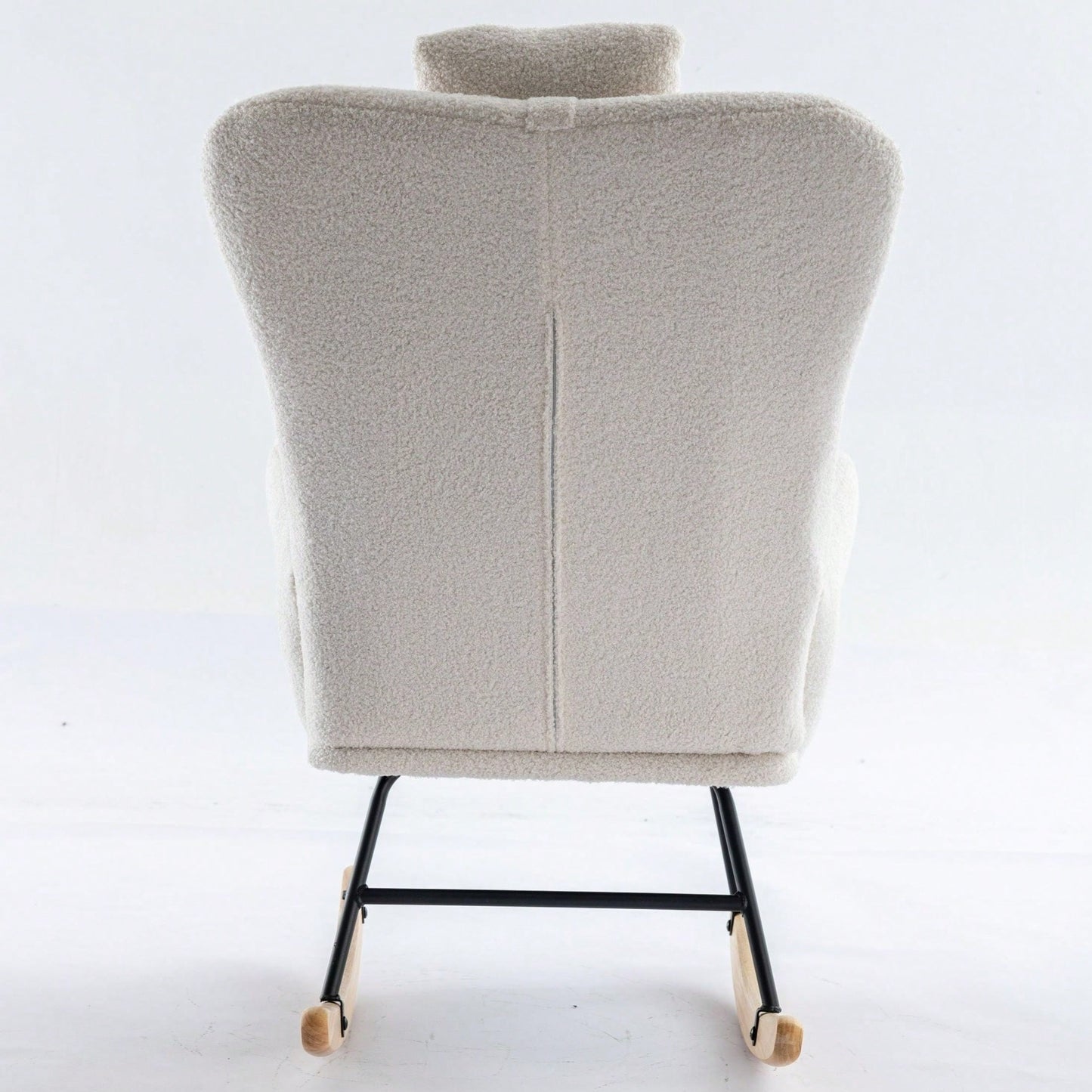 Soft Teddy Velvet Rocking Chair 35.5 Inch Wingback Glider for Nursery Living Room Bedroom Safe Solid Wood Base