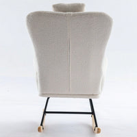 Soft Teddy Velvet Rocking Chair 35.5 Inch Wingback Glider for Nursery Living Room Bedroom Safe Solid Wood Base