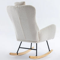 Soft Teddy Velvet Rocking Chair 35.5 Inch Wingback Glider for Nursery Living Room Bedroom Safe Solid Wood Base