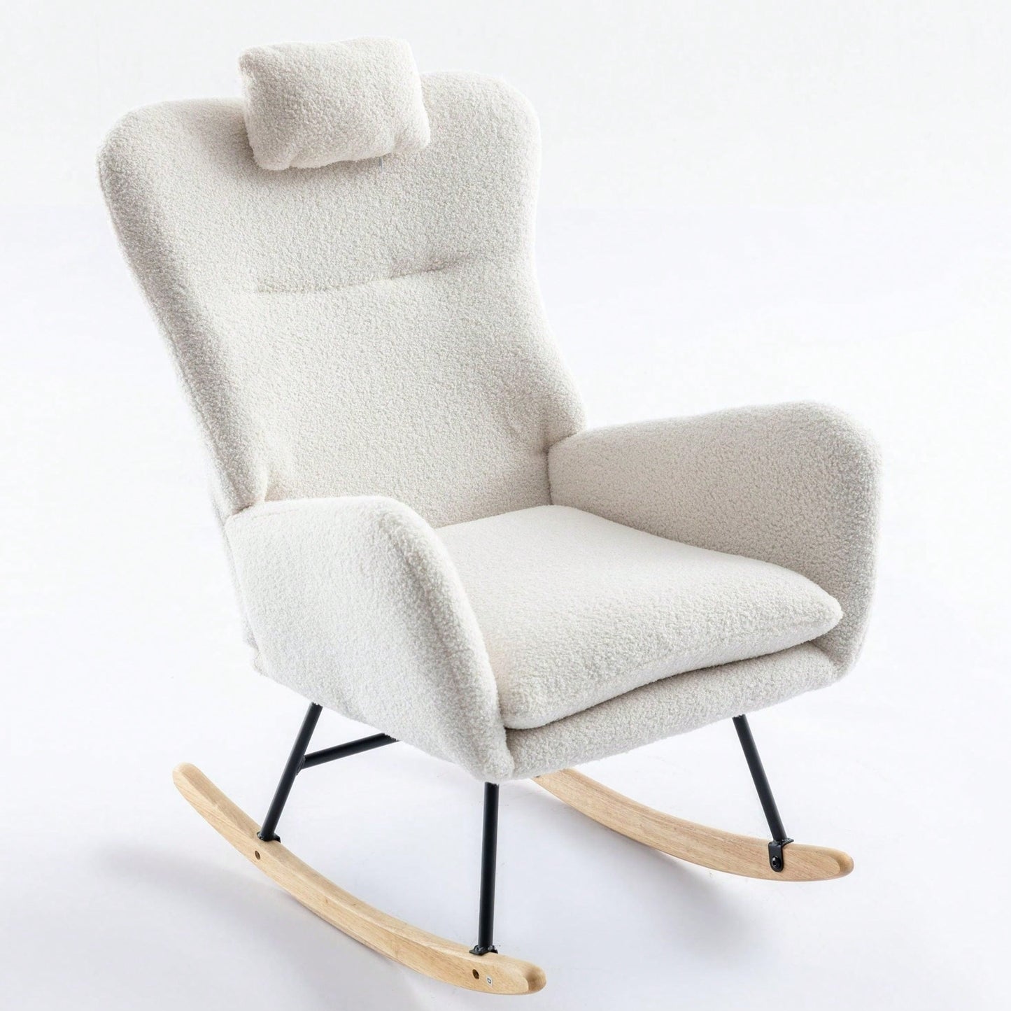 Soft Teddy Velvet Rocking Chair 35.5 Inch Wingback Glider for Nursery Living Room Bedroom Safe Solid Wood Base